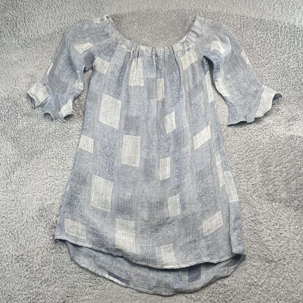 Franchesca Linen Dress S Blue Coastal Casual Fairy Italy Made Coquette Patchwork